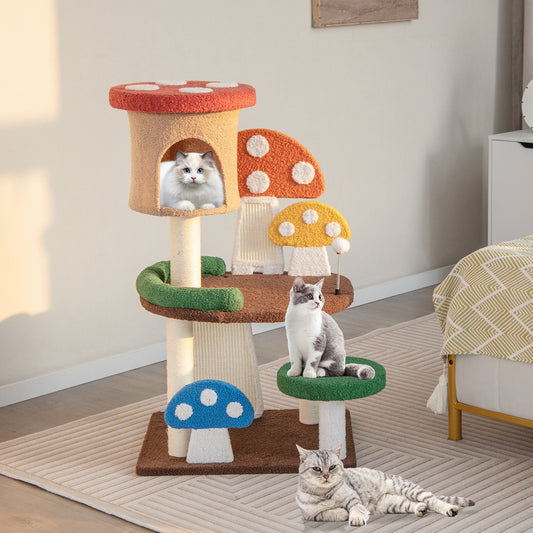 4-In-1 Mushroom Cat Tree, Condo Spring Ball, Sisal Posts, Multicolor Cat Trees Condos & Scratchers Multicolor at Gallery Canada