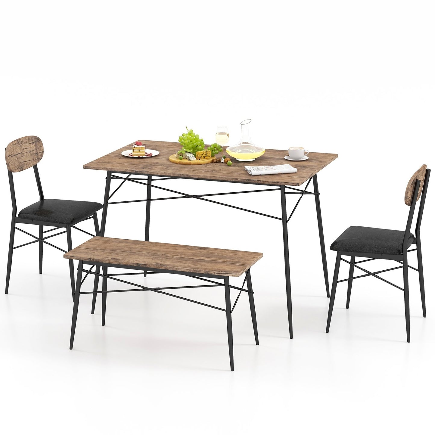 4 Piece Dining Table Set with Bench and 2 Chairs, Brown at Gallery Canada