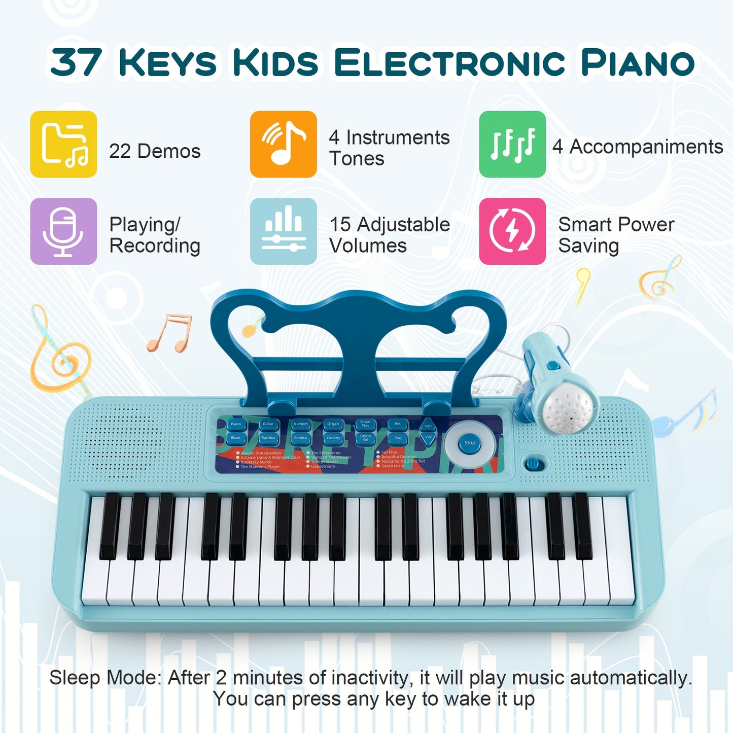 37-Key Kids Piano Keyboard With Microphone, Blue Pianos & Keyboards at Gallery Canada