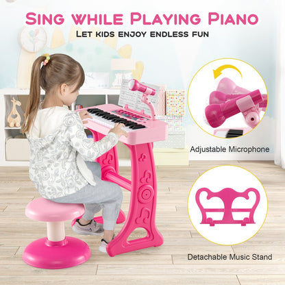 Kids Piano Keyboard 37-Key Kids Toy Keyboard Piano with Microphone for 3+ Kids, Pink
