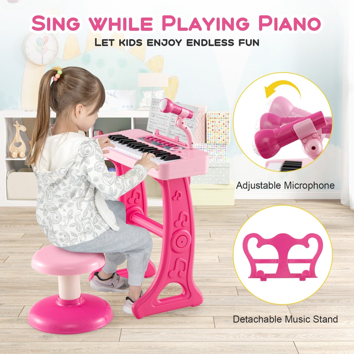 Kids Piano Keyboard 37-Key, With Microphone For 3+ Years, Pink Pianos & Keyboards at Gallery Canada