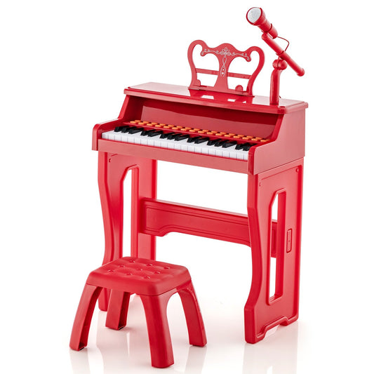 37 Keys Music Piano with Microphone Kids Piano Keyboard with Detachable Music Stand, Red