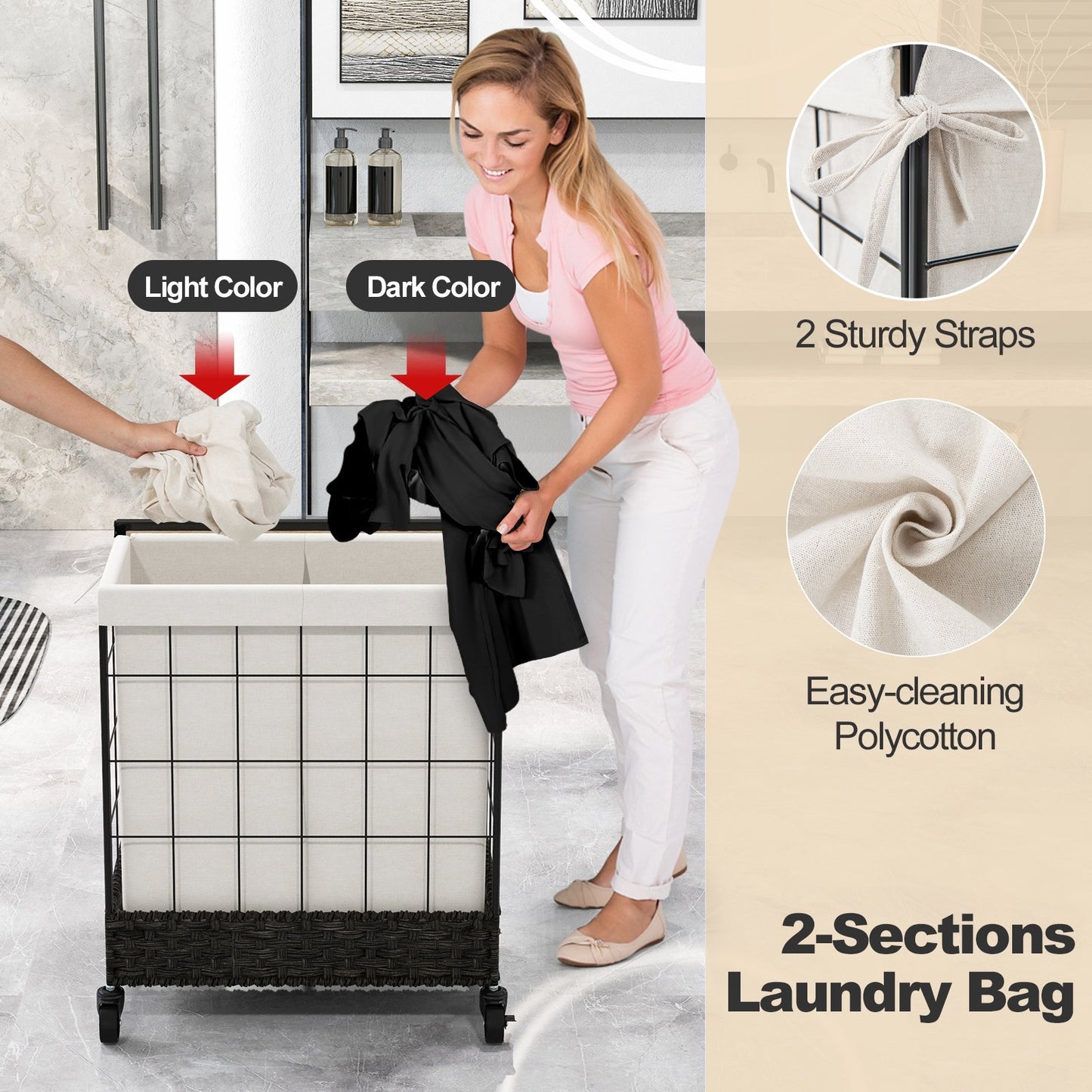 Laundry Hamper with Lid and Lockable Wheels