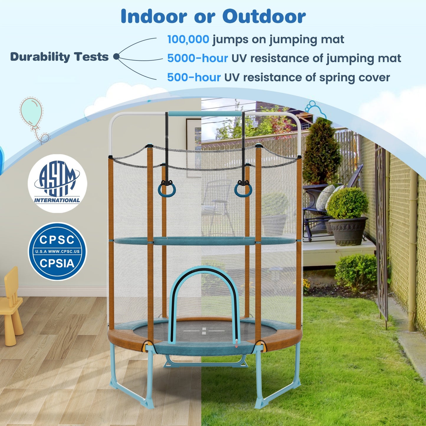 60 Inch Trampoline with Gymnastic Bar and Rings for Kids, Orange Trampolines at Gallery Canada