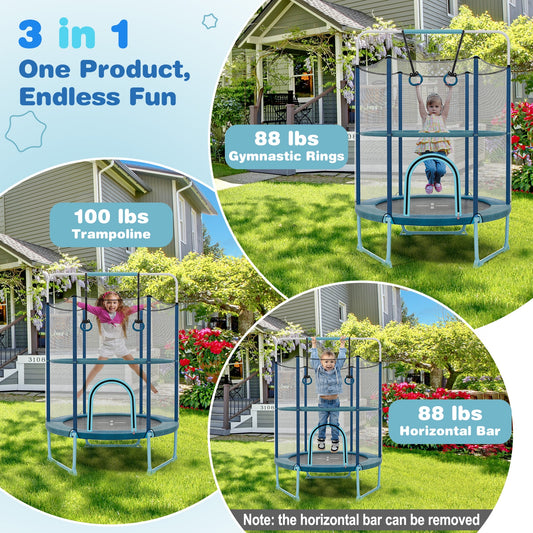 60 Inch Trampoline With Gymnastic Bar And Rings, Blue Trampolines Blue at Gallery Canada