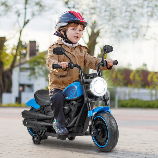 Kids Electric Motorcycle With Training Wheels, LED Headlights, Blue Powered Ride On Toys Blue at Gallery Canada