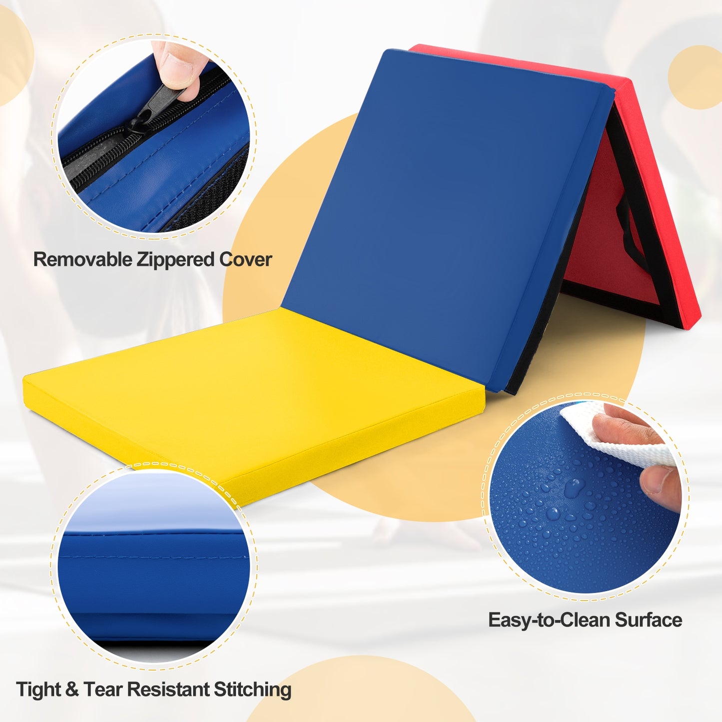 6 x 2 FT Tri-Fold Gym Mat with Handles and Removable Zippered Cover, Multicolor Yoga & Gym Mats at Gallery Canada