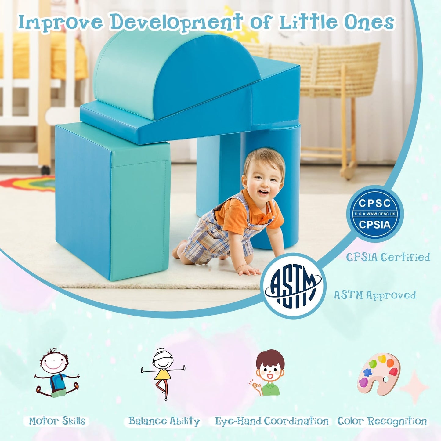 5-Piece Kids Climb And Crawl Activity Playset, Navy Climbers & Slides at Gallery Canada