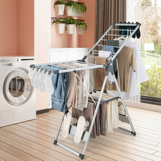 2-Layer Folding Drying Rack, 5-Level Adjustable Height, Silver Drying Racks Silver at Gallery Canada