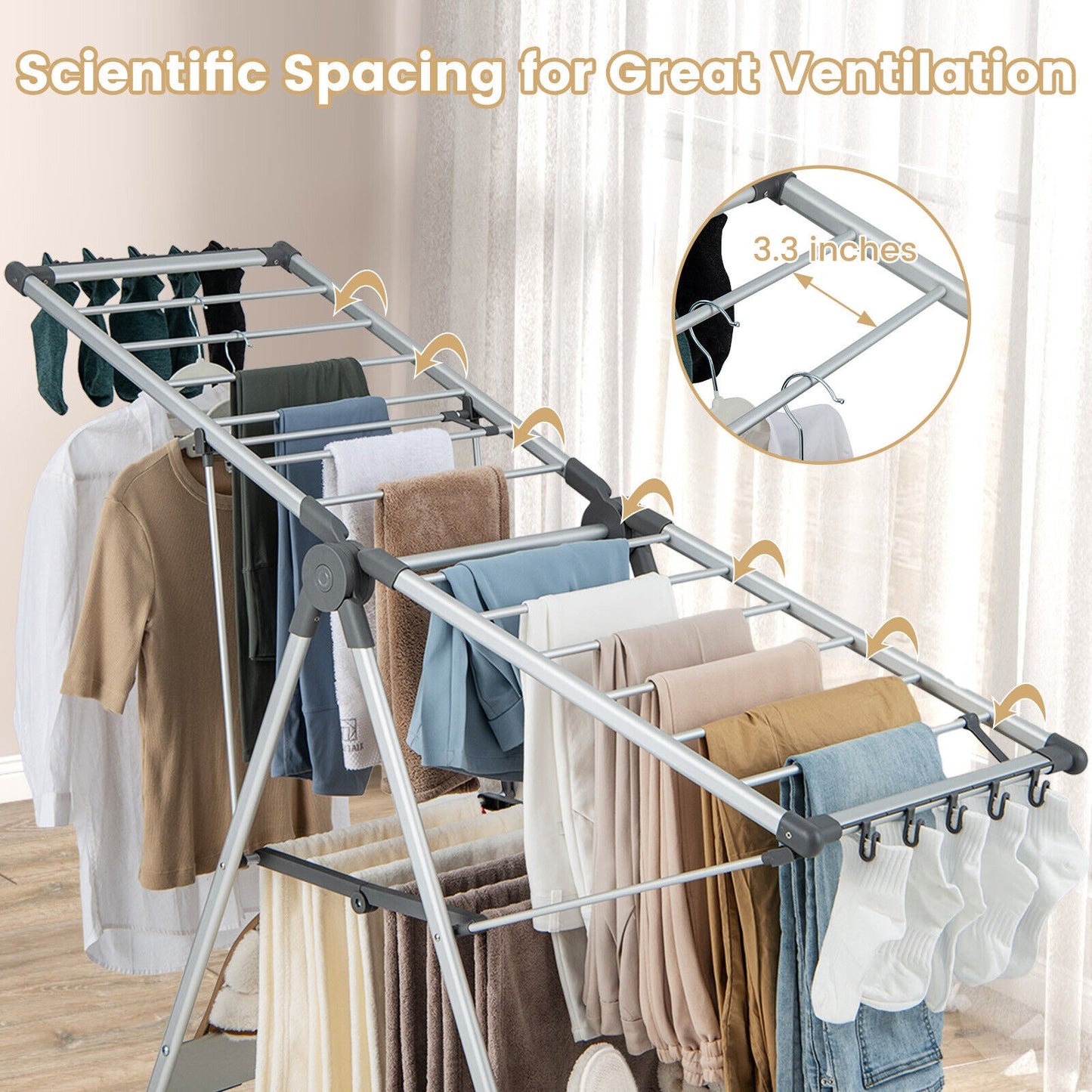 2-Layer Folding Drying Rack, 5-Level Adjustable Height, Silver Drying Racks at Gallery Canada
