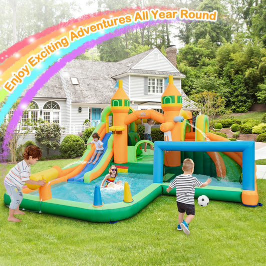 Inflatable Water Slide, 735W Blower, Multicolor