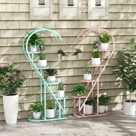 5 Tier Metal Plant Stand With Hanging Hook, Blue, Pink Plant Stands Pink & Blue at Gallery Canada