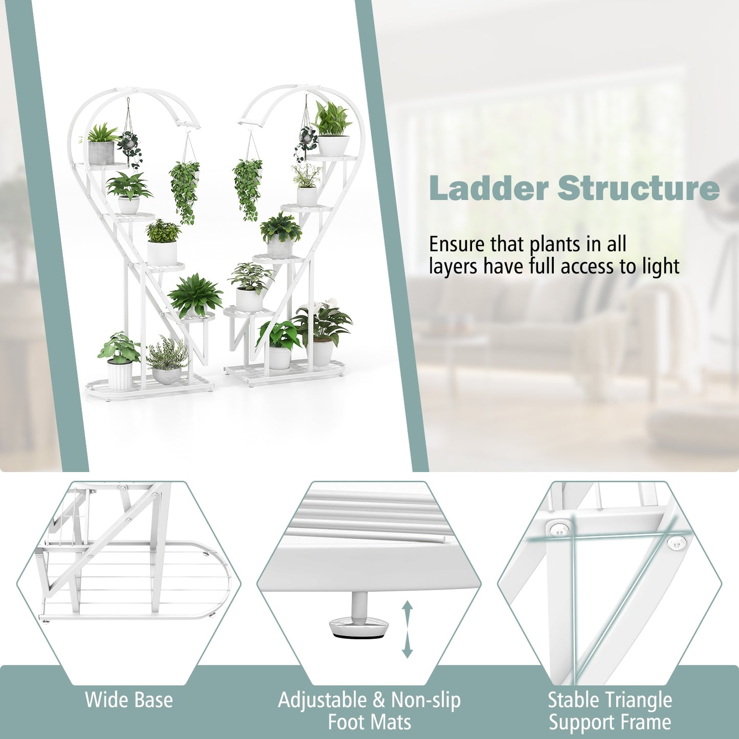 5 Tier Metal Plant Stand With Hanging Hook, White Plant Stands at Gallery Canada