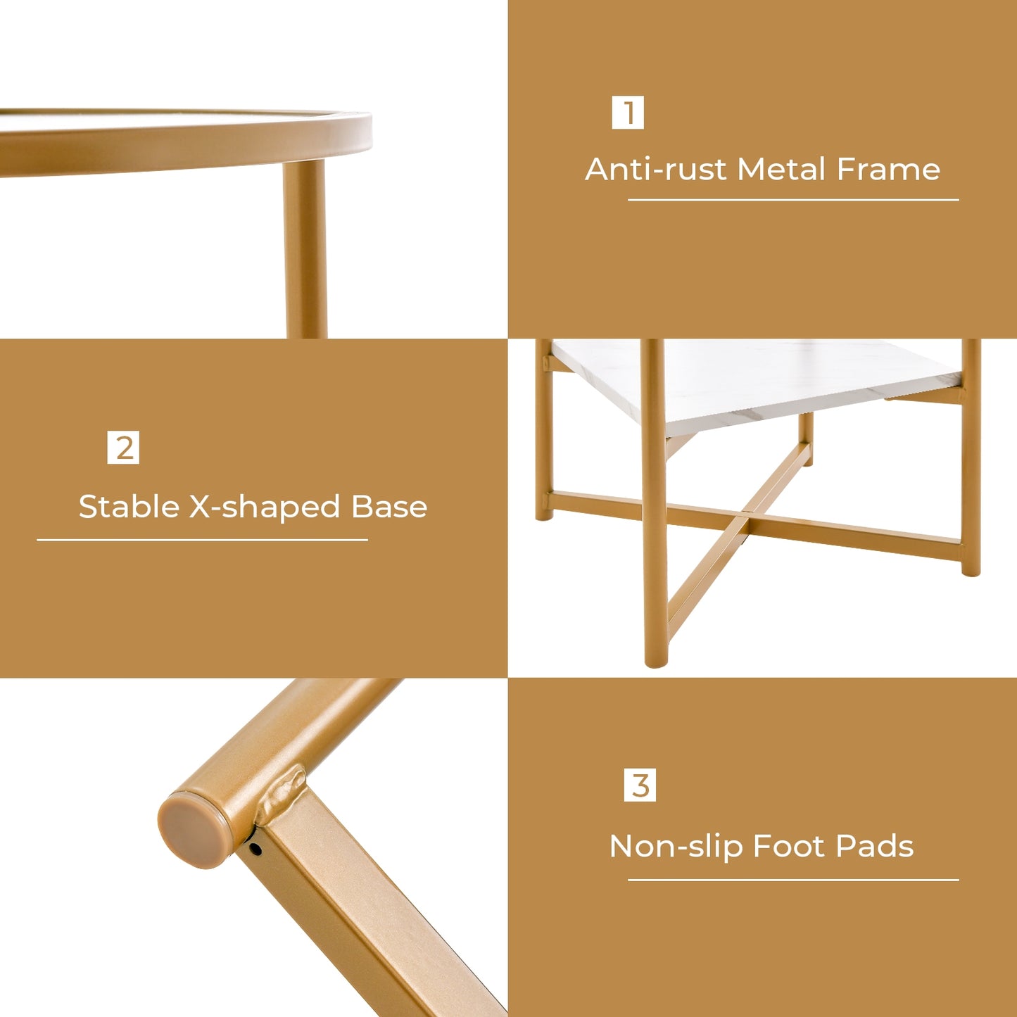 2-Tier Glass End Table Set, Faux Marble Storage Shelf, White End & Side Tables at Gallery Canada