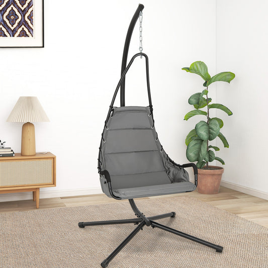 Hanging Chair With Stand, Extra Large Padded Seat, Gray