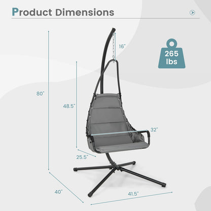 Hanging Chair with Stand and Extra Large Padded Seat, Gray