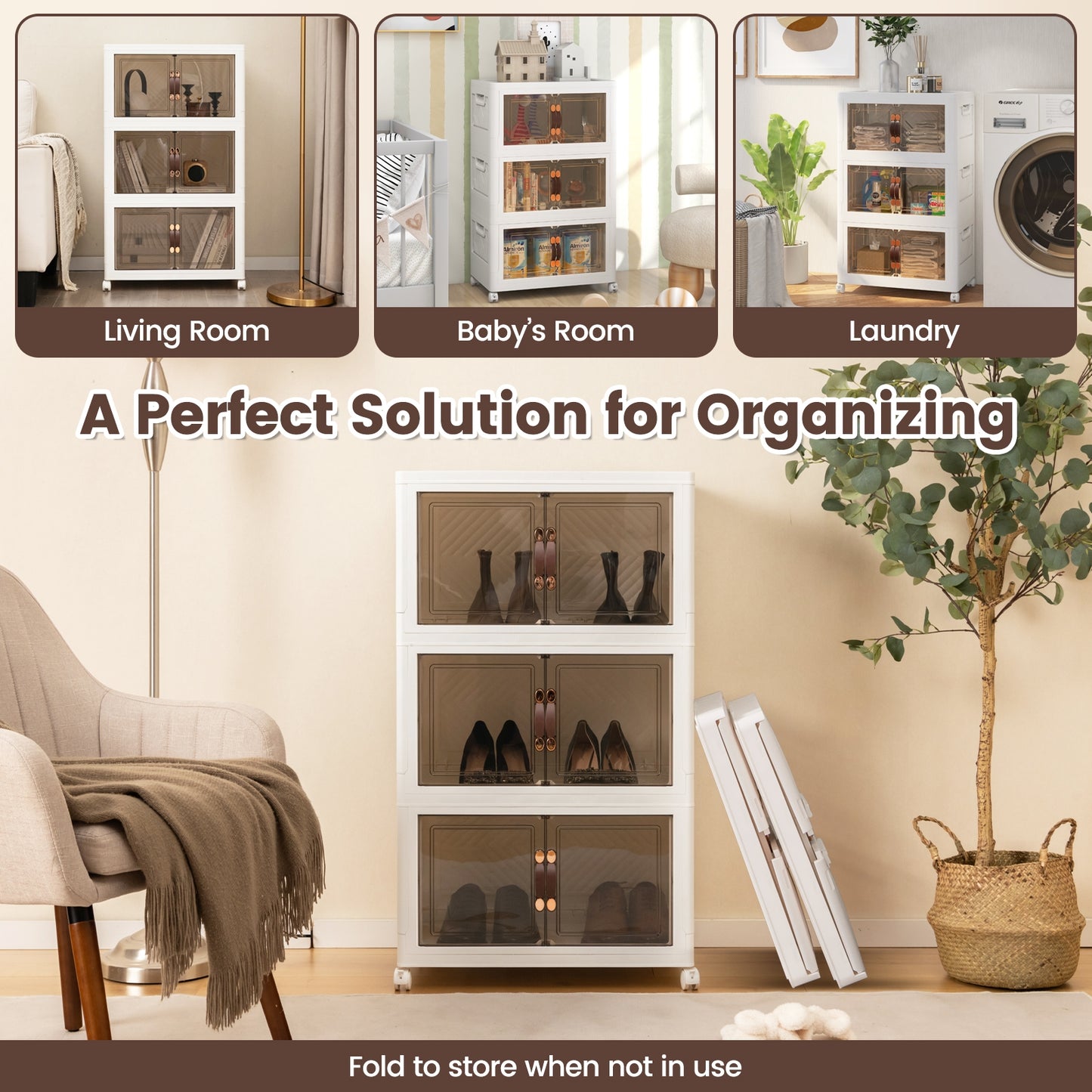 Stackable Storage Bins with Lockable Wheels-3 Pack, White Cabinets & Chests at Gallery Canada