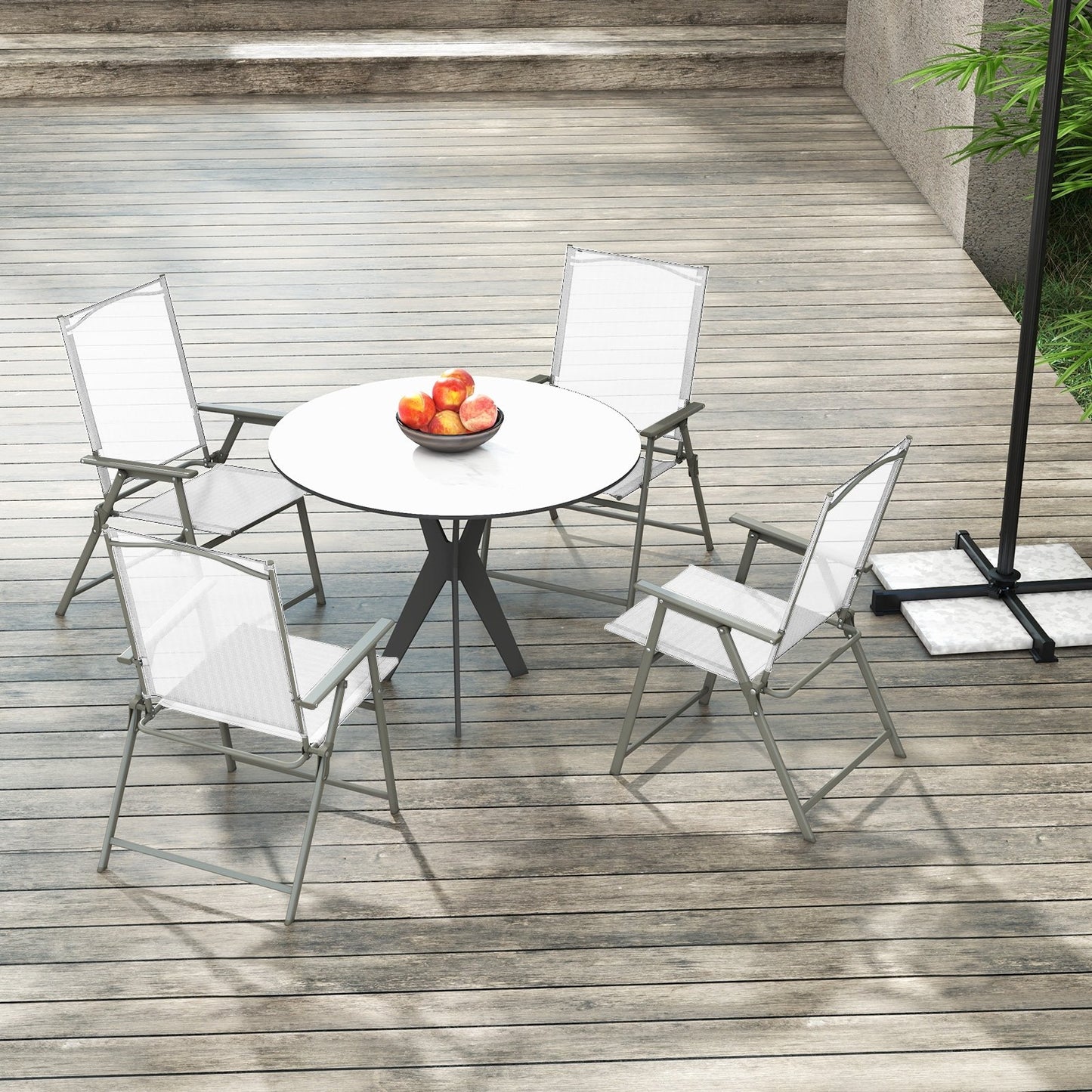 Set of 4 Patio Folding Chair Set with Rustproof Metal Frame, White