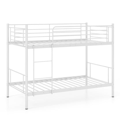 Metal Bunk Bed with Ladder and Full-length Guardrails, White