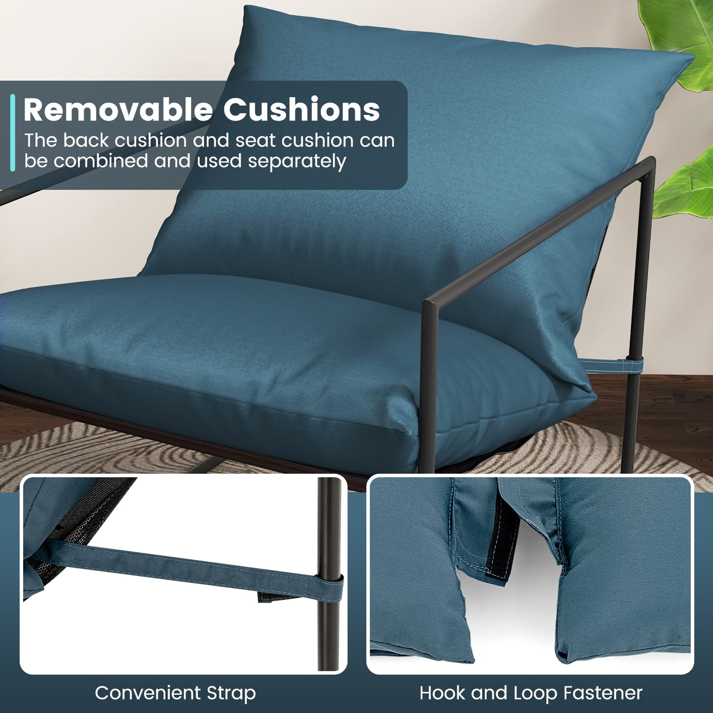 2 Sling Accent Chairs, Indoor Outdoor Weatherproof Fabric, Navy Patio Dining Chairs at Gallery Canada