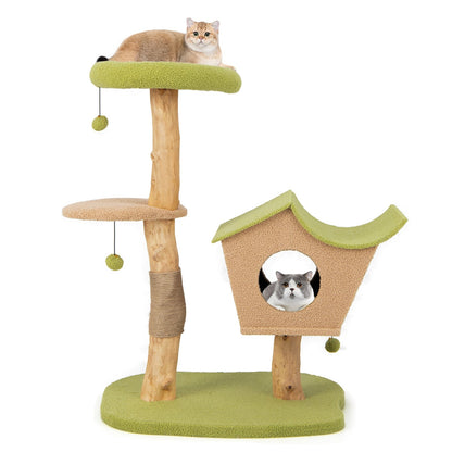 43 Inch Wooden Cat Tree with Padded Top Perch, Green