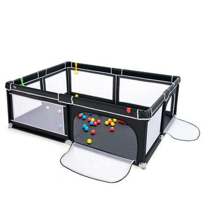 81 x 59 Inch Portable Baby Playpen with Ocean Balls and Handlebars, Black