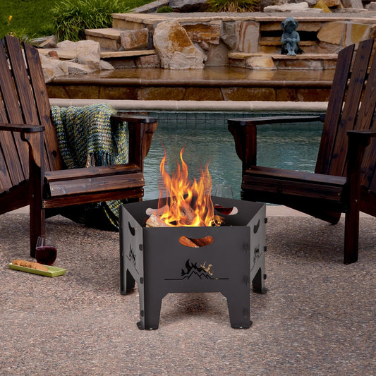 19 Inches Collapsible Portable Fire Pit, With Storage Bag, Black