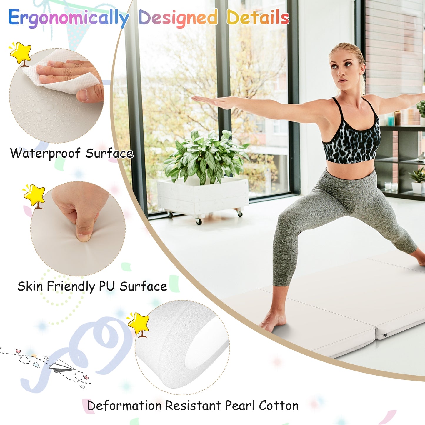 6 x 2 FT Tri-Fold Gym Mat, Handles, Removable Cover, Light Gray Yoga & Gym Mats at Gallery Canada