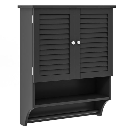 2-Doors Bathroom Wall-Mounted Medicine Cabinet with Towel Bar, Black
