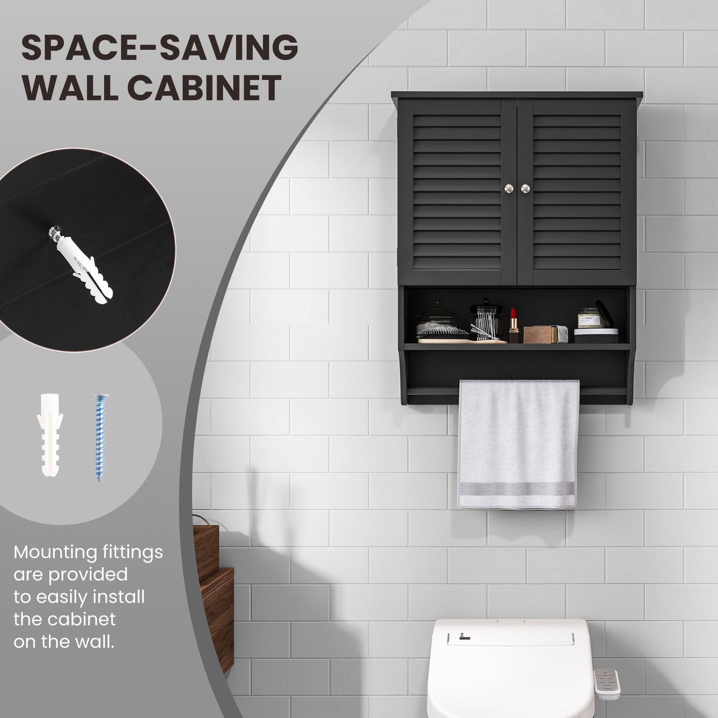 2-Doors Wall-Mounted Medicine Cabinet, Black Wall Cabinets at Gallery Canada
