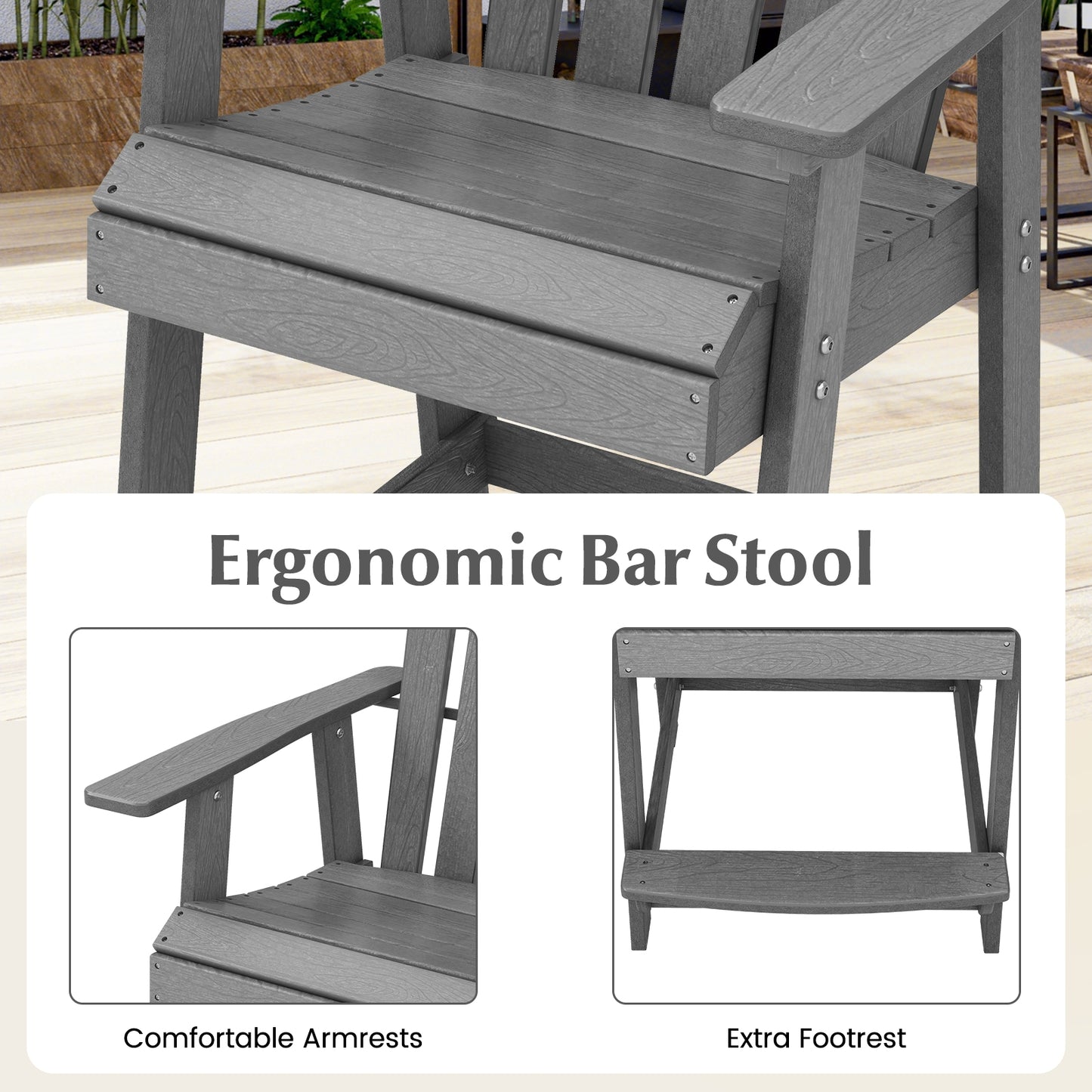 HDPE Patio Chair With Armrest, Footrest, Gray Adirondack Chairs at Gallery Canada