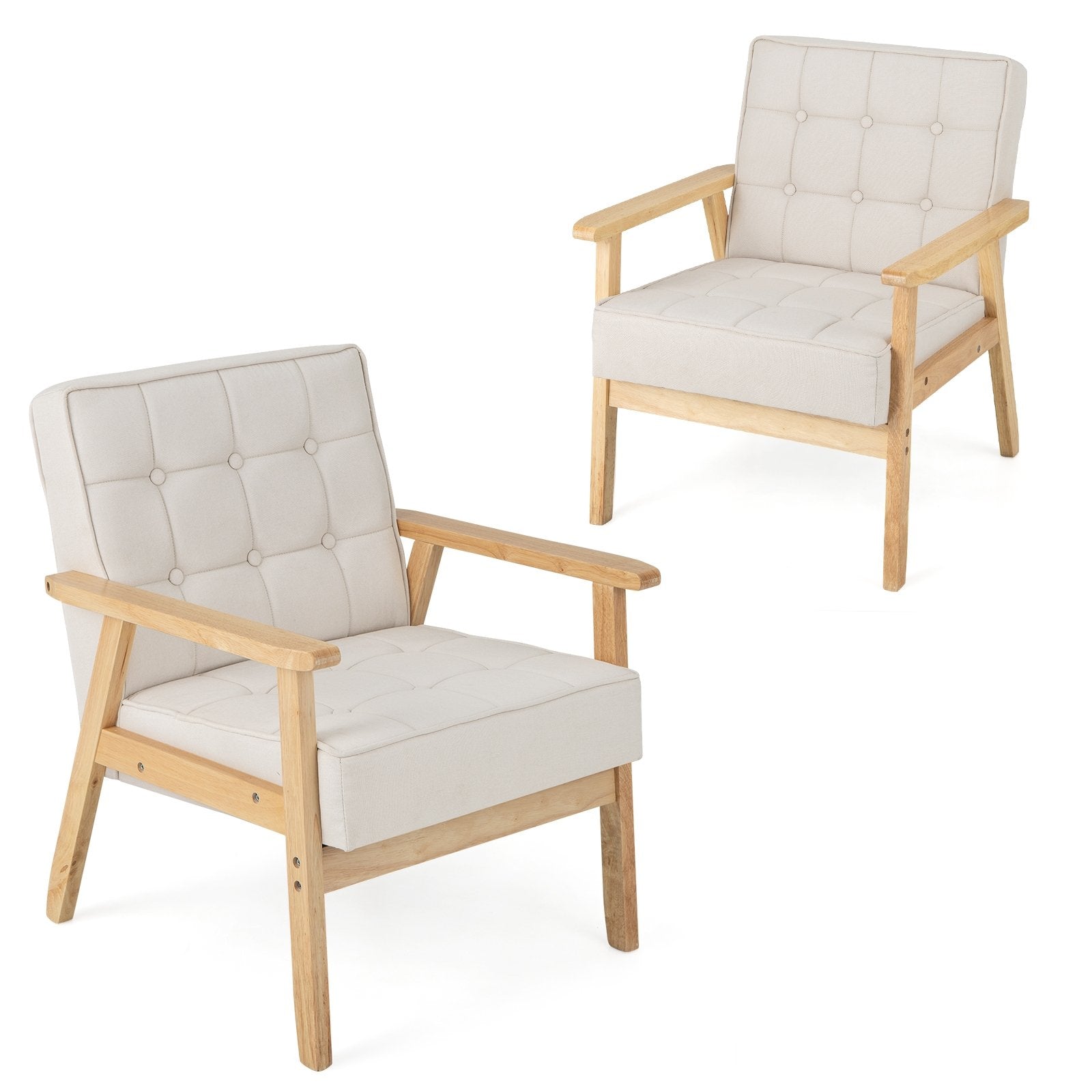 Upholstered Armchair with Rubber Wood Armrests, Beige at Gallery Canada