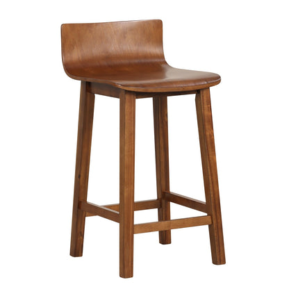Wood Bar Stools Set of 2 with Solid Back and Seat, Brown