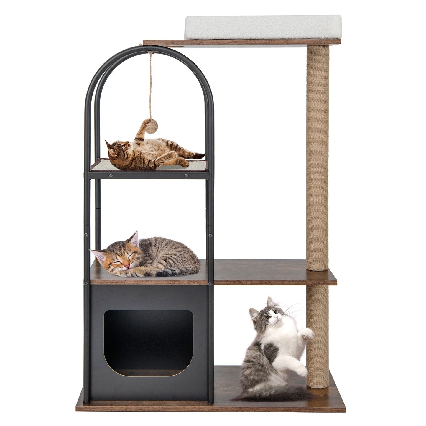 47 Inch Tall Cat Tree Tower Top Perch Cat Bed with Metal Frame, Black