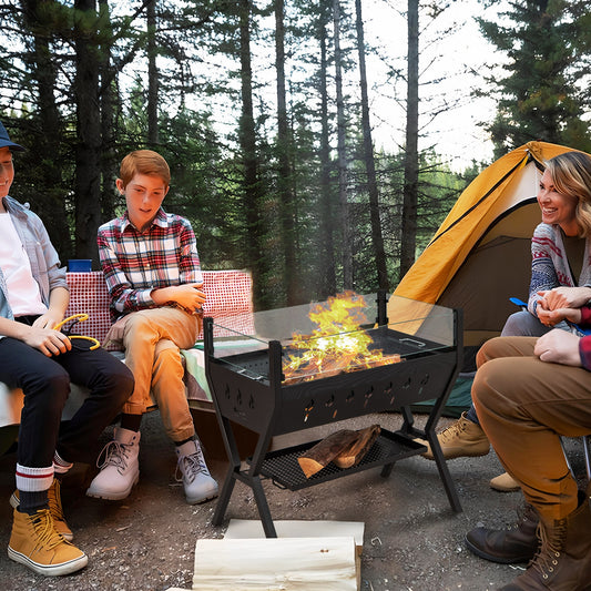 Charcoal Grill With Wind Guard, Seasoning Racks, Black