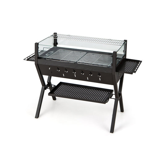 Barbecue Charcoal Grills with Wind Guard Seasoning Racks, Black