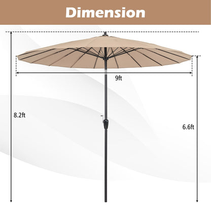 9 Feet Round Patio Umbrella with 18 Fiberglass Ribs, Tan
