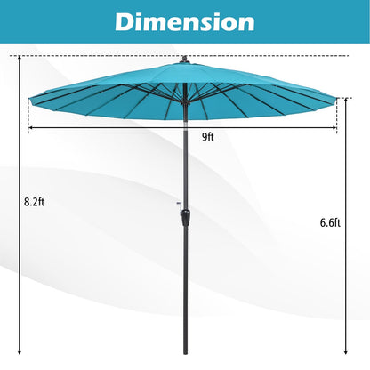 9 Feet Round Patio Umbrella with 18 Fiberglass Ribs, Turquoise