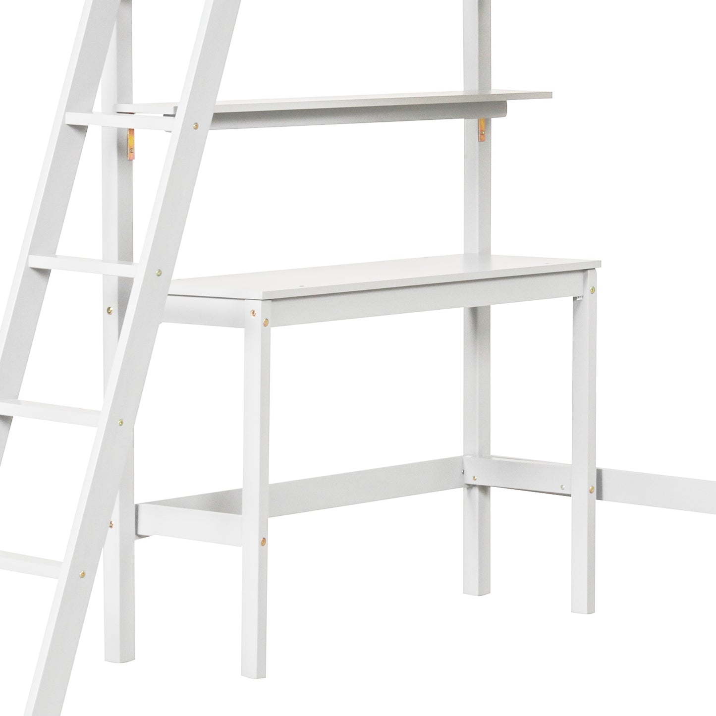 Twin Size Loft Bed With Desk, Bookshelves, White Bunk Bed Frame at Gallery Canada