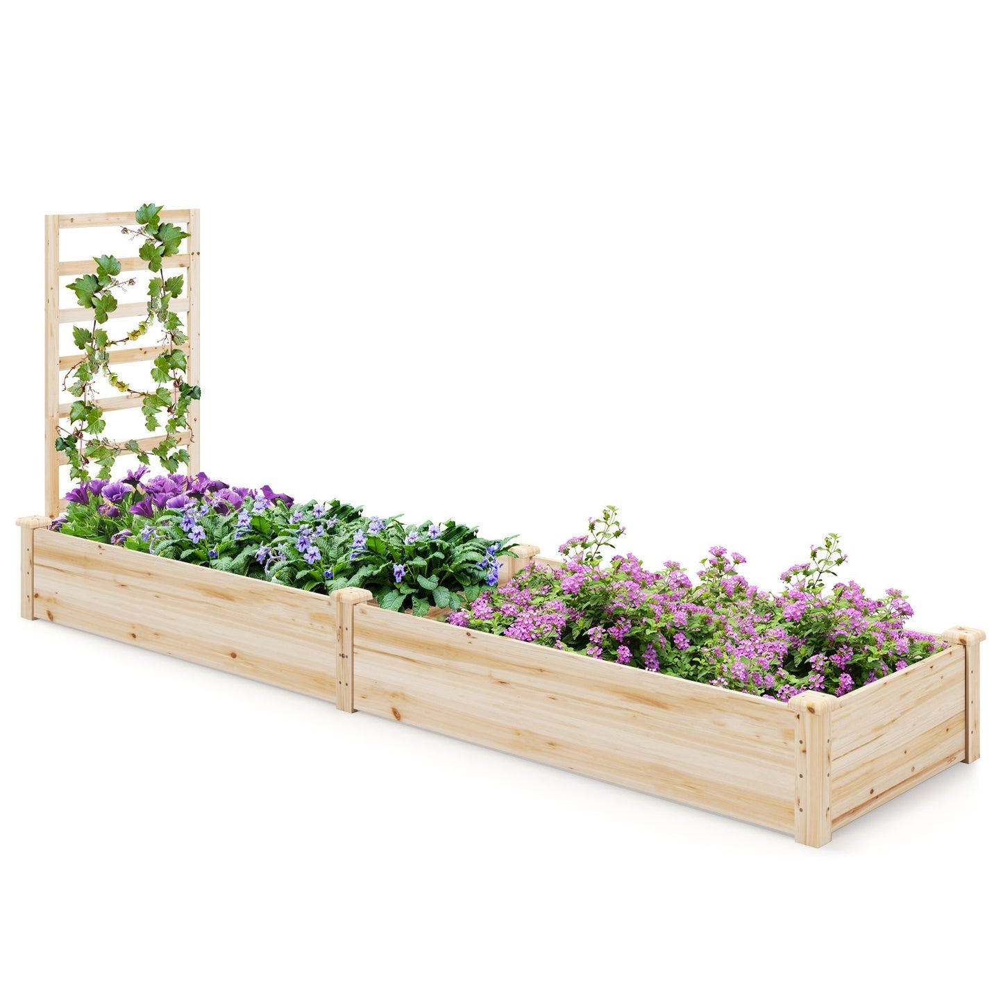 Raised Garden Bed with Planter Box and Trellis, Natural