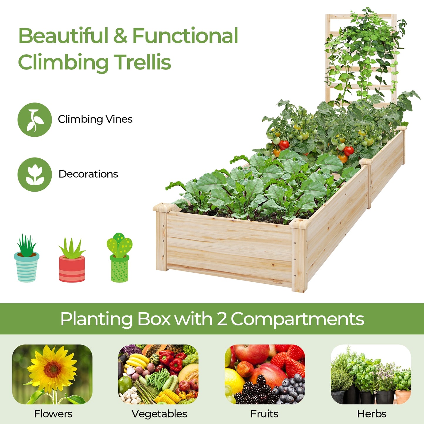 Raised Garden Bed with Planter Box and Trellis, Natural Raised Garden Beds at Gallery Canada