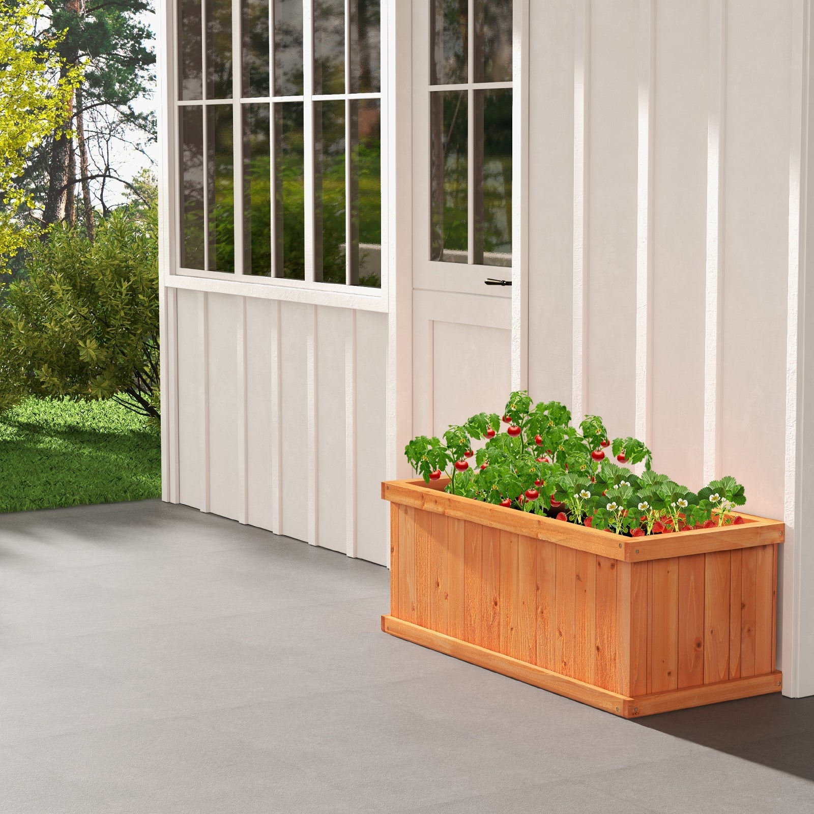 Raised Garden Bed Wooden Planter Box with 4 Drainage Holes and Detachable Bottom Panels at Gallery Canada