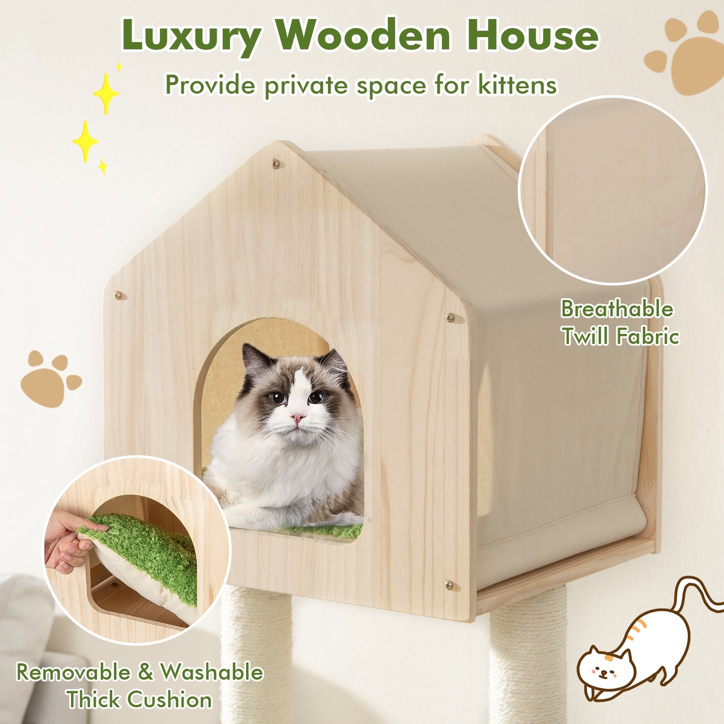 55 Inch Cat Climbing Stand, Sisal Scratching Posts, Soft Bed, Green Cat Trees Condos & Scratchers at Gallery Canada