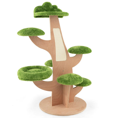 50 Inch Pine Shape Cat Tree for Indoor Cats with Sisal Scratching Board, Green