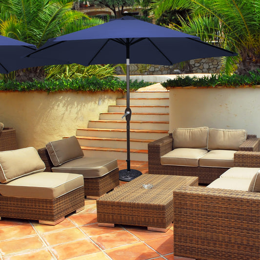 10 Feet Outdoor Patio Umbrella With Solar LED Lights, Dark Blue Outdoor Umbrellas Dark Blue at Gallery Canada