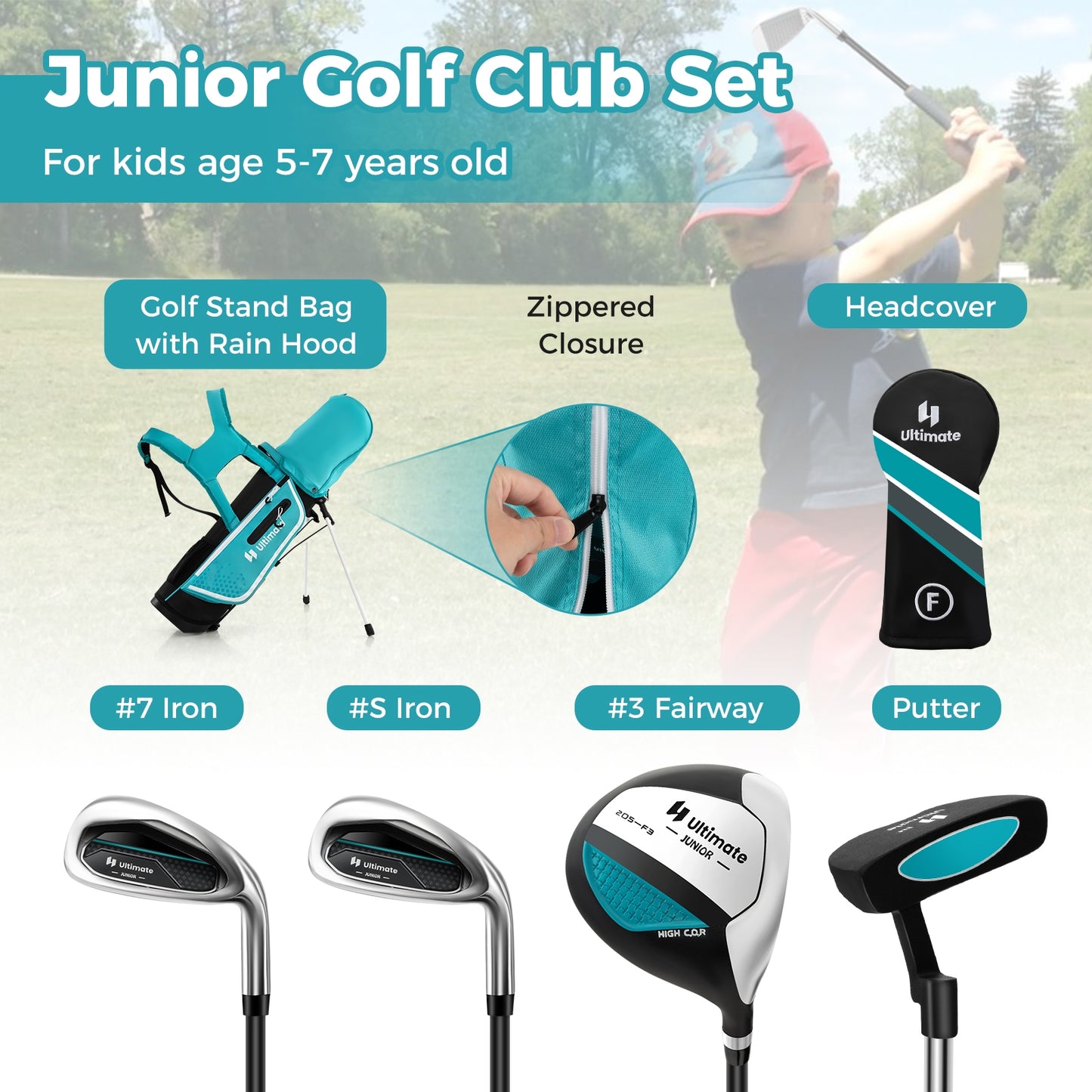 Junior Complete Golf Club Set Right Hand with Rain Hood for Kids, Blue Golf at Gallery Canada