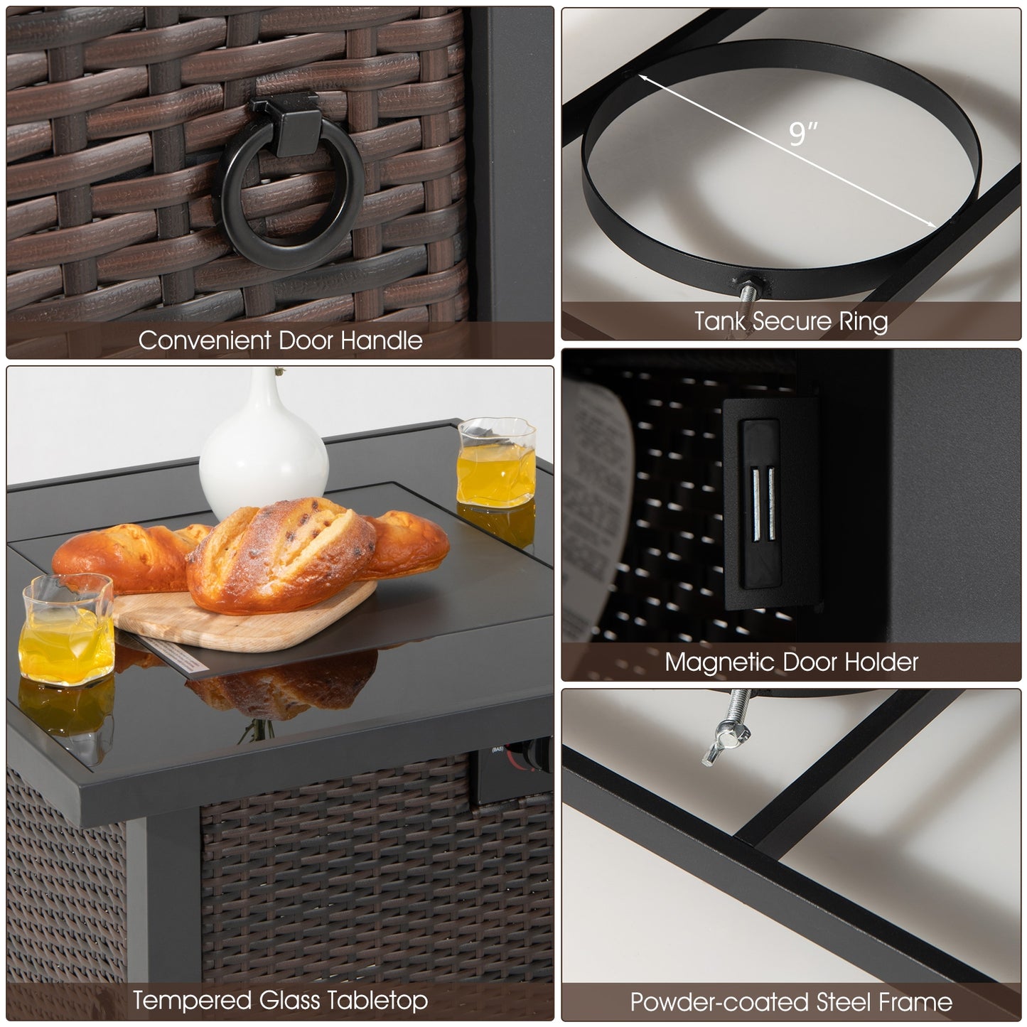 9 Pieces Patio Furniture Set with 32” Fire Pit Table and 50000 BTU Square Propane Fire Pit, Turquoise Outdoor Seating & Patio Chairs at Gallery Canada