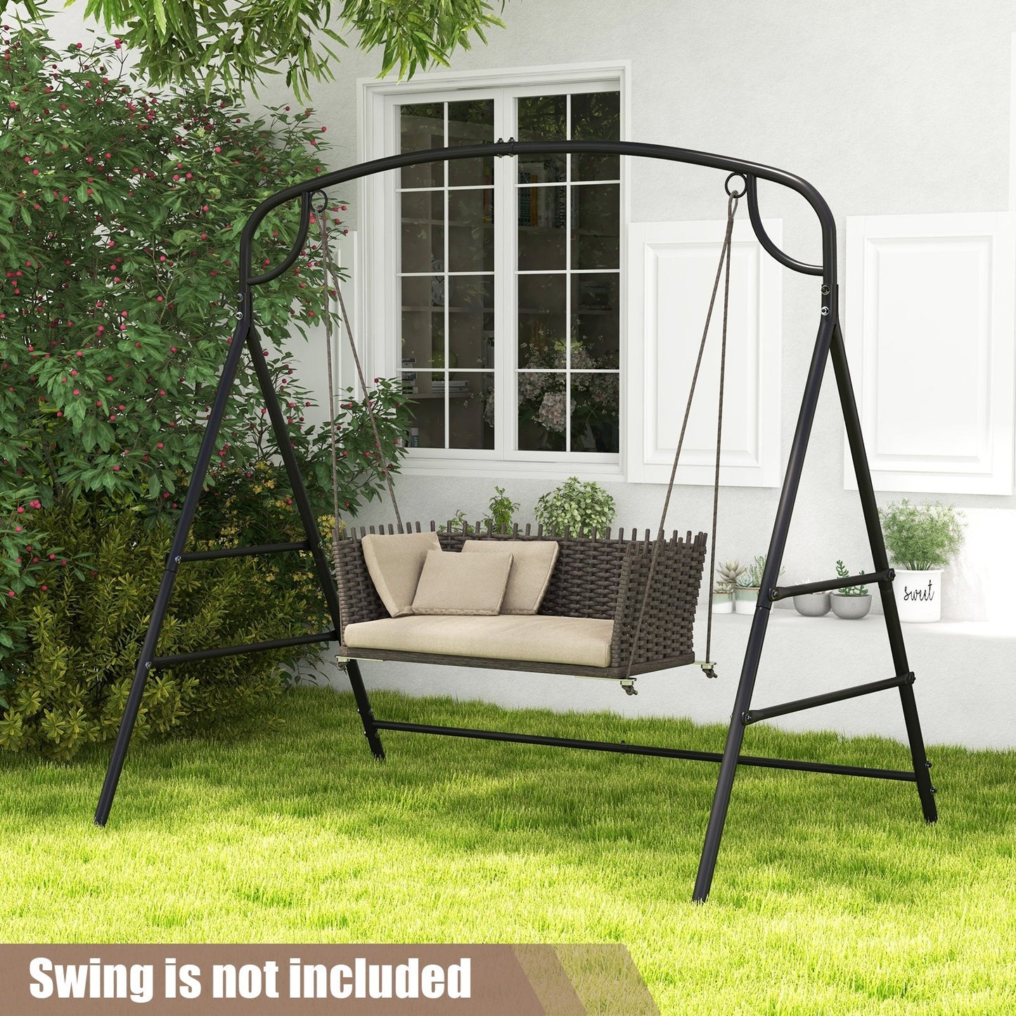 Patio Metal Swing Stand with Double Side Bars and 2-Ring Design, Black