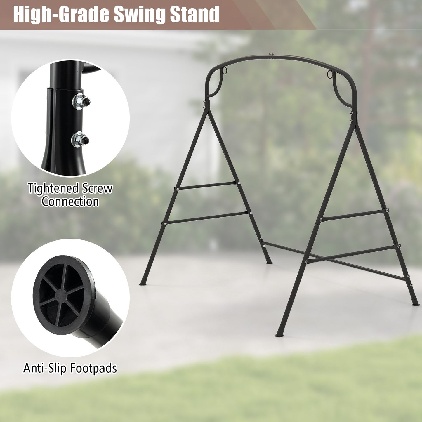 Patio Metal Swing Stand with Double Side Bars and 2-Ring Design, Black