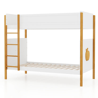 Twin Over Twin Bunk Bed with Integrated Ladder and Safety Guardrails-Twin Size, White